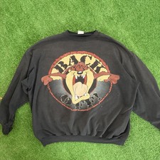 Vintage 90s Looney Tunes Taz Cartoon Crewneck Sweatshirt Adult Large Black
