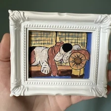 Print Of My Art Funny Sleeping Dog Basset cute,miniature Painting,small, framed