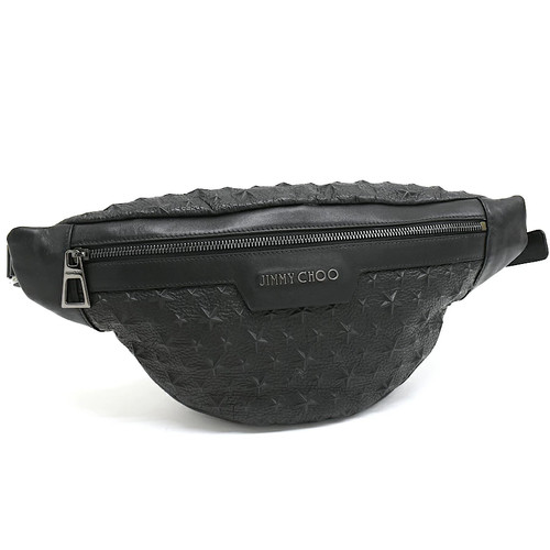 JIMMY CHOO Derry Body Bag Waist Bag Embossed Star leather Black Siler Hardware