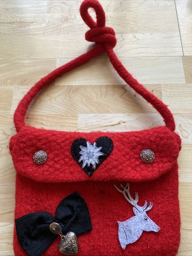 Trachten Dirndl Tasche Rot Walk Wolle Handarbeit Einzelstück ❤️❤️❤️