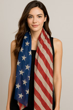 American Flag Patriotic Scarf 38" x 72" Red White Blue, USA, 4th of July, Cute