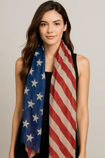 American Flag Patriotic Scarf 38" x 72" Red White Blue, USA, 4th of July, Cute