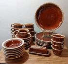 34 Pcs Hull Brown Drip Glaze Ceramic Dinner Set Oven Safe Plates Bowls Cups