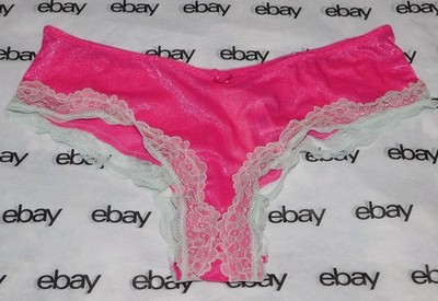 NEW Victoria's Secret Tease Cheeky Panty Medium Pink Metallic Blue Lace Trim VS