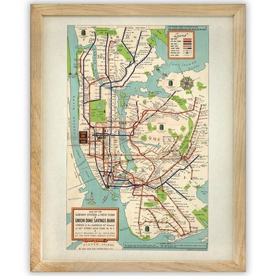 1948 New York Subway Map Poster 11x14 Framed Vintage NYC Transit Wall Art
