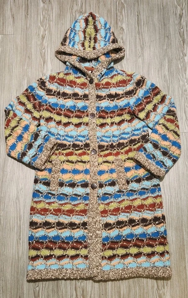 VTG Y2K Missoni Wool Mohair 3D Knit Hooded Cardigan Coat Net Women's 48 IT - Image 2 of 4