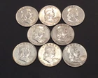 Lot of 8 - AU/EF+  Franklin Half Dollars 90% Silver, All 8 are 1949,  (WH16)