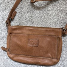 Vintage Fossil Brown Leather Floral Patch Crossbody Organizer Bag Boho Purse CIN