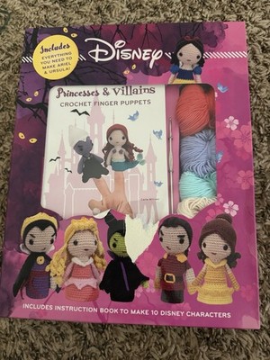 Disney Princesses & Villains Crochet Finger Puppets Kit with Yarn & Book