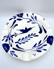 Los Castillo Mexican Pottery White Blue Ashtray 7x7 Trinket Dish Taxco 1960’s
