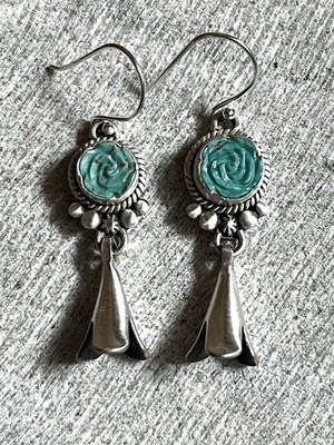 Ohrringe Türkis Rose geschnitzt Blüte Sterlingsilber 0,925