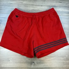 Adidas French Terry 3 Stripe Shorts Men's 2XL Red Loose Drawstring Pockets Logo