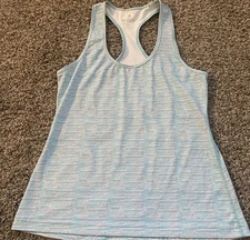 90 Degree By Reflex Blue Multicolor Women’s Large Racerback Tank Top Striped EUC