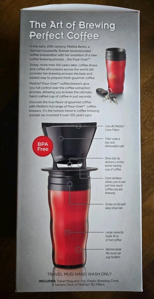 Melitta Pour-Over Cafetera Viaje Taza Juego Listo Joe Negro - Nuevo En Caja Foto 2 de 3