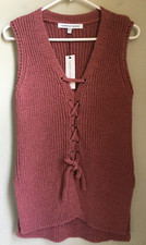 Cupcakes Cashmere Sweater Vest Sleeveless Top Women XS Pink Lace Up Front V-Neck