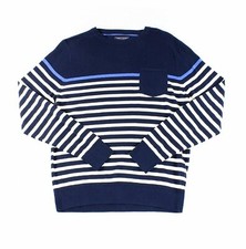 Tommy Hilfiger Navy White Mens Crewneck Sweater Blue 2XL