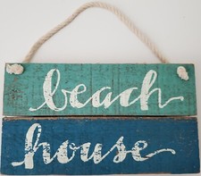NEW BEACH HOUSE - Decorative Wood Plaque Slat Hanging Sign, 7" x 4"