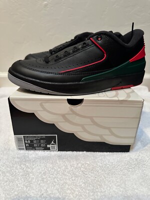 Nike Air Jordan 2 Retro Low Mens Size 9.5 Black Green Red