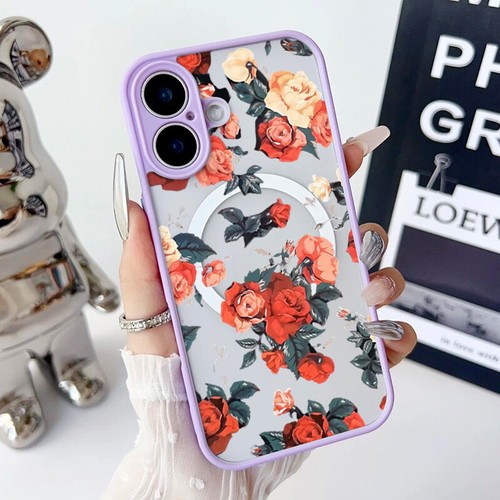 Magnet MagSafe Case For iPhone 16 15 Pro Max 14 13 12 11 Rose Flower Matte Cover - Picture 21 of 22