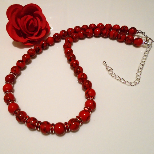 Red Beads Seed Necklace Natural Howlite Round Elegant Handmade Free Bag UK Fast - Picture 6 of 8