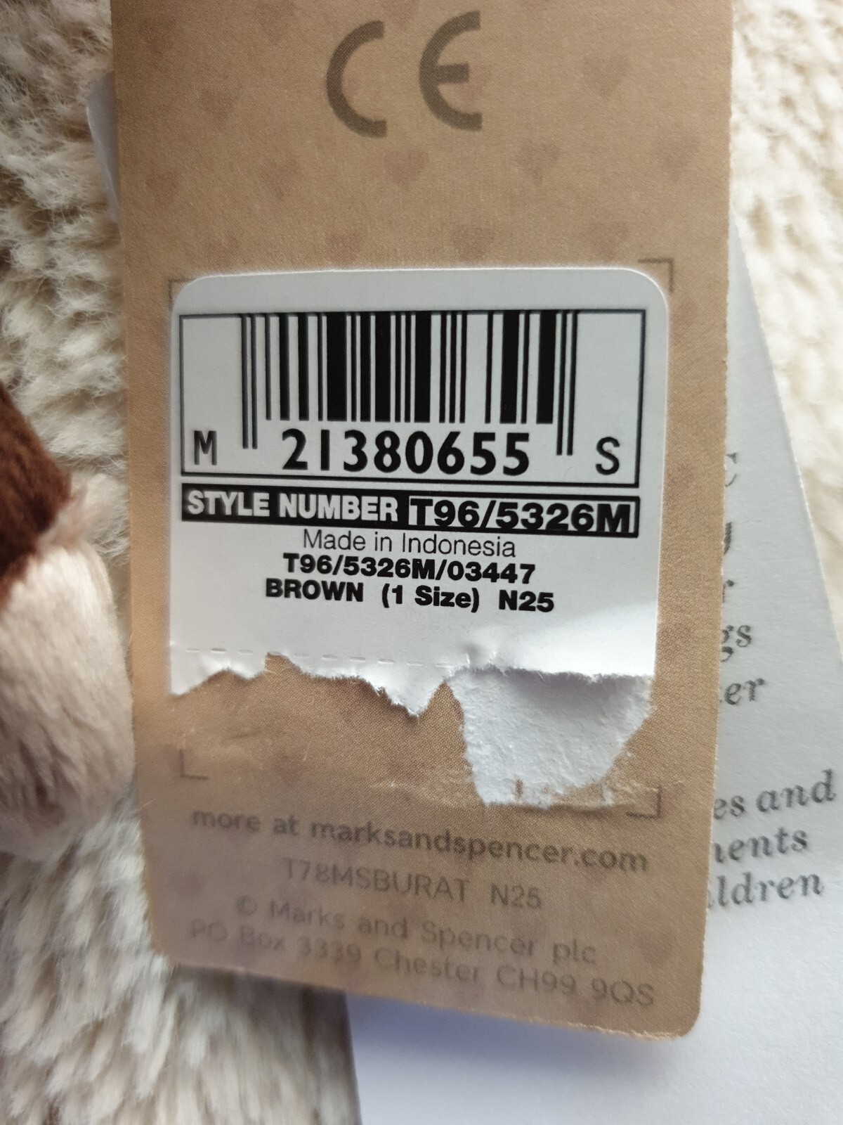 Marks and Spencer Monkey Rattle Soft Toy Plush Comforter Brown 