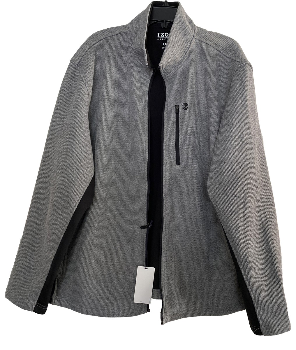 Izod Perform Mens Full Zip Sweater Jacket Fleece Lined Gray Black