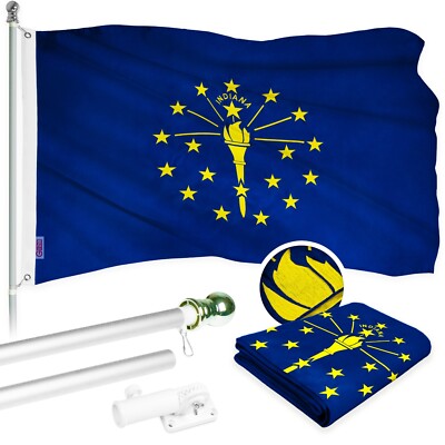NEW G128 Indiana Flag & Flagpole, 5FT Silver Pole and 2x3 Ft Embroidered Flag