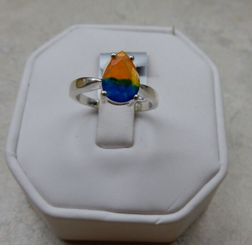 Size 7 Genuine Unique Bi Color Ethiopian Opal Sterling Silver solitaire Ring - Picture 3 of 12