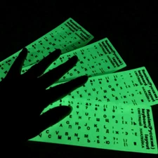 Luminous Keyboard Stickers Russian Arabic English French Glow In The Dark Decal.