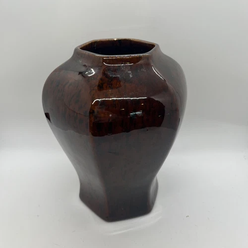 Rare Tiffany HAEGER Art Pottery VASE - FOR TIFFANY - Speckled Brown MCM