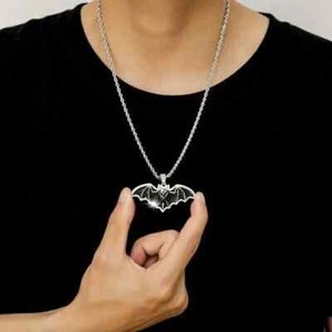 Authentic 2Ct Round Cut Lab-Created Black Spinal Flying Bat Pendant 14K White Gold Plated