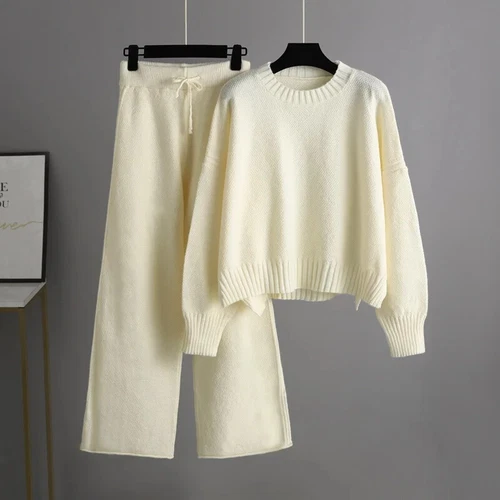 Women Leg Pant Suit Two Piece Sets Knitwear Sweater Tracksuits Sweater - Picture 34 of 42