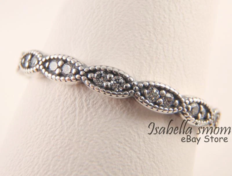 Funkelnde Blätter Authentisch Pandora Silber Band ~ Ring 7.5/56 190923CZ Neu W - Bild 2 von 4