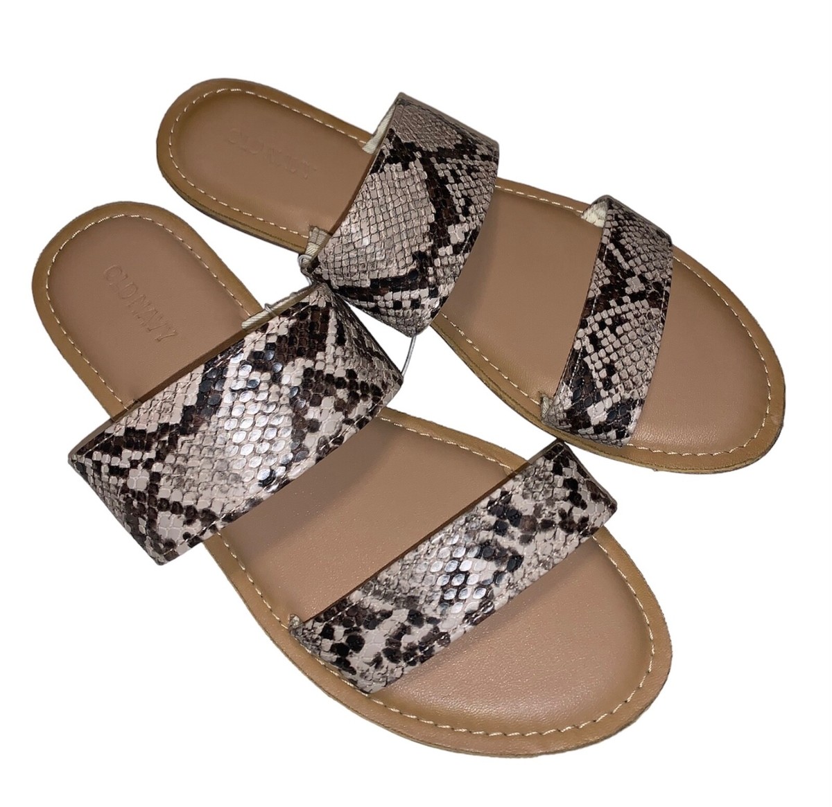 Old Navy Double Strap Faux Leather Flat Slides Sandals Snake Pattern Size  New