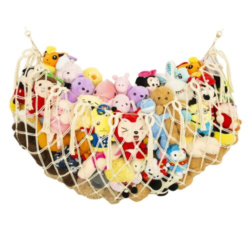 Stuffed Animal Net or Hammock XL for Flat Wall Mounted Handmade Macrame Toy D...