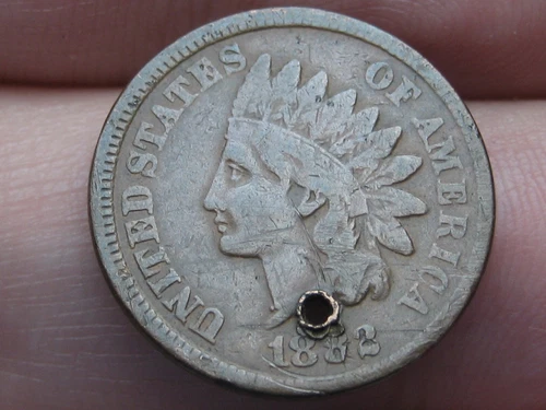 1882 Indian Head Cent Penny- Chocolate Brown, Fine/VF Details, Holed