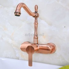 Antique Red Copper Bathroom Basin Sink Faucet Single Handle Mixer Tap Wall Mount