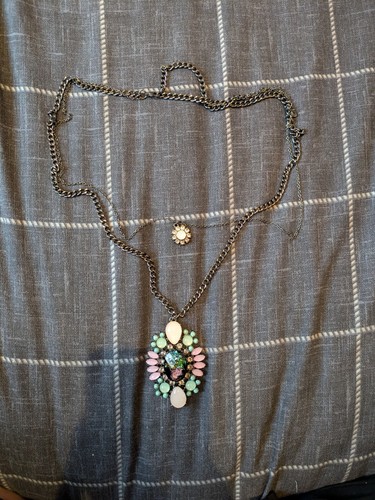 ladies womens double pendant green pink costume jewellery fashion necklace gift