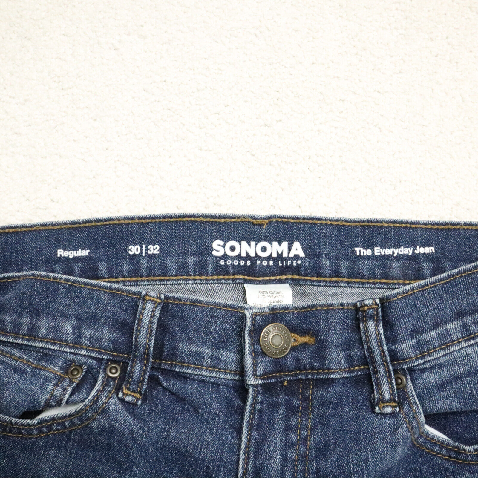 Sonoma Men's Size 30x32 Blue Regular Fit Straight Leg Dark Wash Stretch Jeans