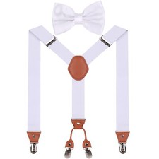 Black Suspenders Bow Tie for Mens and Women - 1.4" wide Elastic Suspender Str...