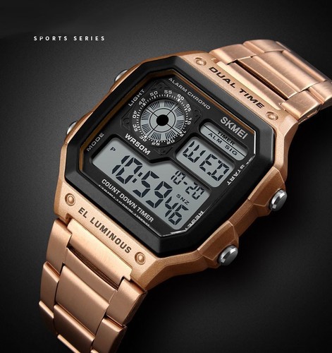 Men Digital LED Watch Date Waterproof Stainless Steel Military Sport Wrist Watch - Picture 9 of 15