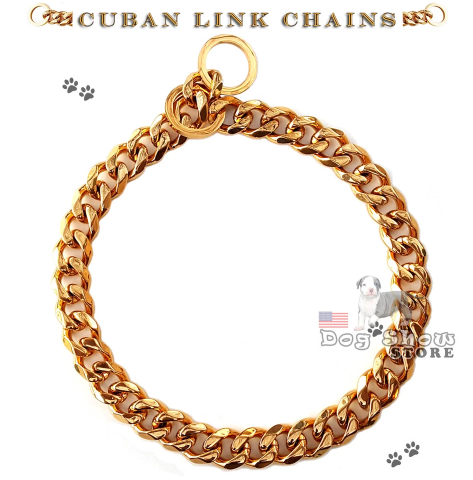 Gargantilla de oro para mascotas con eslabones cubanos 19 mm collar de exhibición de perros acero inoxidable 316L Foto 3 de 4