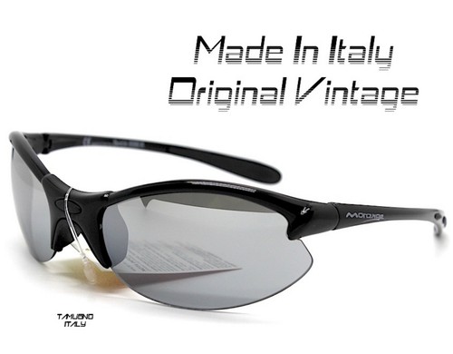 MADE IN ITALY occhiali da sole uomo sport avvolgente nero specchio argento  90s | eBay
