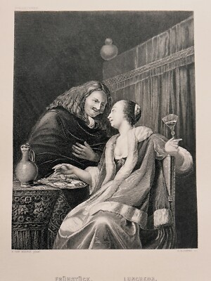 FRANS VON MIERIS FRÜHSTÜCK GALERIE 1872 ANTIQUARISCHE STAHLSTICH GEMÄLDE GRAVURE