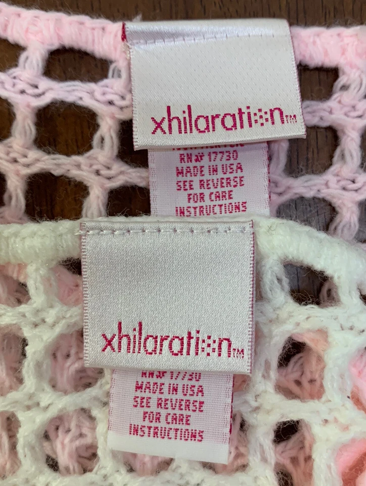 Lote de 2 chales de ganchillo para niñas Xhilaration-talla M-XL rosa blanco tejido suelto elegantes Foto 3 de 4