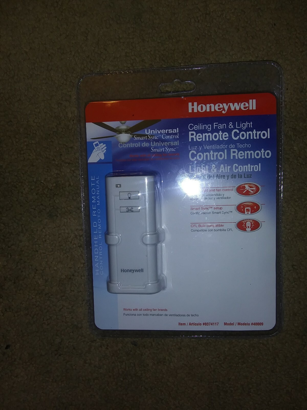 Honeywell Handheld Ceiling Fan Remote Model 40009 Remote Controls