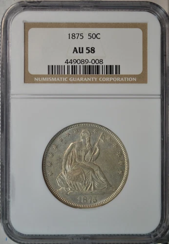 1875 Seated half dollar, NGC AU58