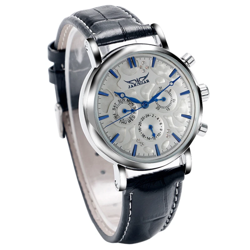 JARAGAR Military Sport Automatic Mechanical Watch Date Leather Strap Wristwatch - Image 4 of 4