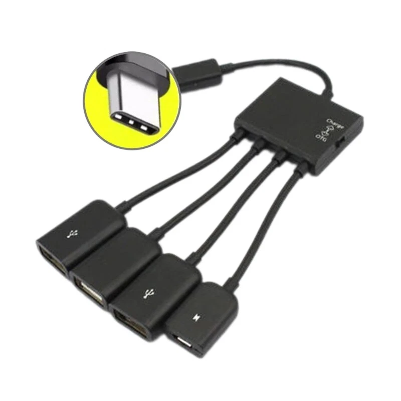 1 to 4 USB Hub with MicroUSB & Type-C OTG Charging Splitter Adapter Cable