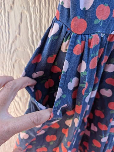 Hanna Andersson Apples Stretch Printed Skater Dress With Pockets 120cm Size 6-7 - Picture 3 of 5